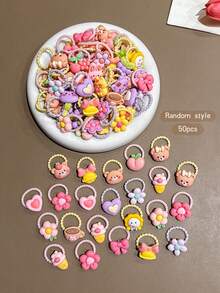 50pcs Random Cartoon Cute Style Hair Ties Suitable For Daily Use - Multicolor - View 4