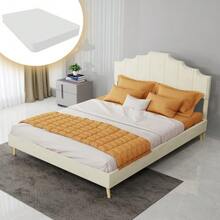 سرير ناعم بتصميم عصري بسيط، رأس سرير مريح وناعم، أثاث غرفة نوم متعدد الوظائف، إطار سرير صندوقي منخفض بدون وظيفة الرفع، يشمل مرتبة بحجم 140*200 سم. - بيج - مشاهدة 2