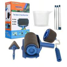 7pcs Paint Roller Brush Set - Roller Brush + 3 Extension Poles + Triangle Gap Brush, High Density Brush Head, Even Application, Suitable For Latex And Wall Paint, Portable Paint Roller Tool, Essential Decoration Accessory, Easy-To-Use Design, DIY Enthusiasts, Beginner Painters - Luxury 7-piece Set - View 7