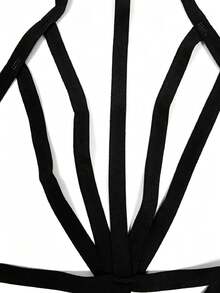 1pc Women's Gothic Style Strappy Bondage Jumpsuit, Hollow Out Halter Neck Sexy Nightclub Party Shapewear Innerwear - Black - View 3