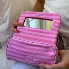 Vintage Grey Polka Dot Makeup Bag, Built-In Mirror, Travel Cosmetic Storage Box, Zippered Skincare Organizer Bag, Suitable For Lipstick, Makeup Tools, Daily Use - Multicolor - View 11