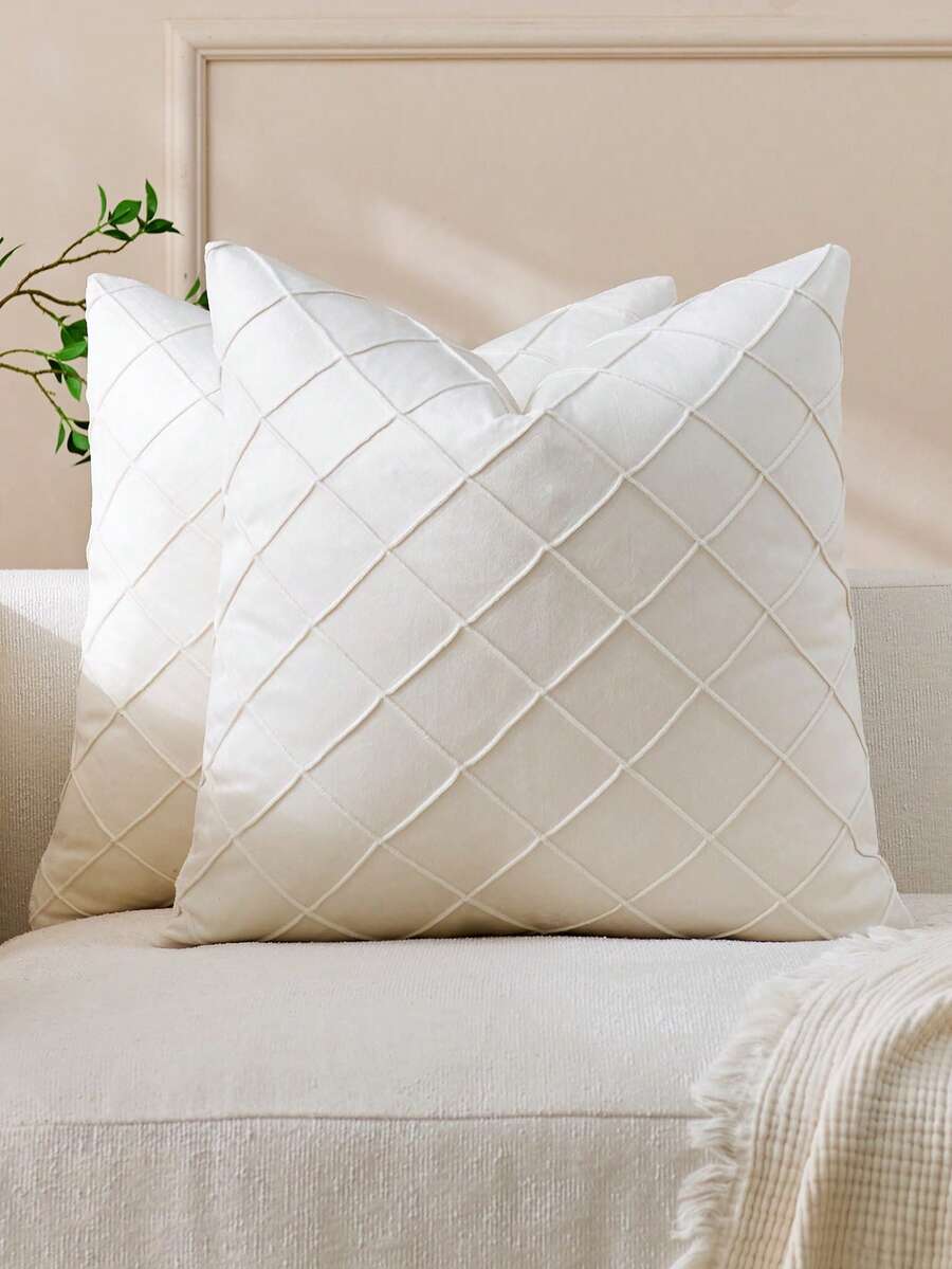 1pc/2pcs Beige Diamond Pleated Decorative Pillow Cover (Pillow Insert Not Included), Fashionable Solid Color Velvet Fabric, Soft Touch, Suitable For Home Decor, Sofa, Bed, Bedroom, Gifts, Holiday Decoration, All Seasons
