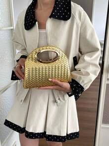 Women's Fashion Woven Evening Clutch Bag, Suitable For Evening Party, Birthday, Wedding - Gold - View 3