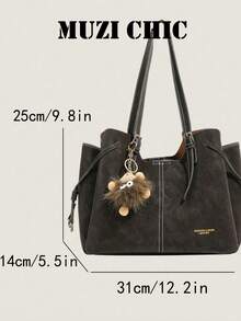 Tas Tote Tekstur Matte Vintage Korea Ins, Desain Jahitan Kontras, Kulit Lembut, Tas Belanja Kapasitas Besar, Gaya Minimalis Elegan, Cocok Untuk Pekerja Kantoran, Perjalanan Sehari-hari, Tas Genggam dan Tas Bahu Kasual - Coklat - View 2