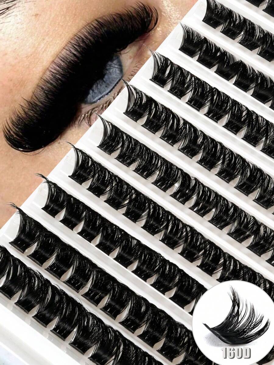 10 Rows 120 Clusters Of Dense Eyelashes, Large Capacity 160D Eyelash Box, Curled Cluster Eyelash Extensions, Dramatic Eyelashes, 10-18mm Dense Eyelash Clusters, Suitable For Beginners, Creating Full And Curled Charming Eyelashes - D - View 1
