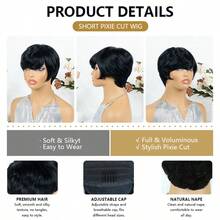 Short Pixie Cut Wig Straight Layered Remy Human Hair Wig With Bangs Natural Look For Women Easy To Wear, None Lace For Daily Wear & Cosplay & Parties & Music Festival & Valentine's Day - Natural Black - View 6