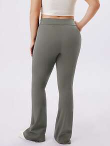 NcmRyu Celana Panjang Wanita Ukuran Besar 1 Potong Warna Polos Pinggang Tinggi Elastis Model Flare, Musim Gugur/Dingin - Grey - View 4
