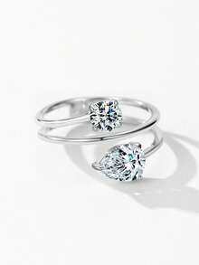 Arlmay 1pc 925 Sterling Silver Round Water Drop Interweaving Zirconia Rings For Women Wedding Engagement Jewelry - Silver - View 4