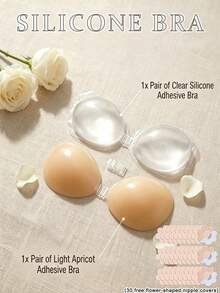 1pc Round Front-Clasp Self-Adhesive Silicone Bra, Transparent Strapless Backless Breast Support, Reusable Invisible Adhesive Bra, Comes With 30pcs Disposable Nipple Covers Value Set - Multicolor - View 2