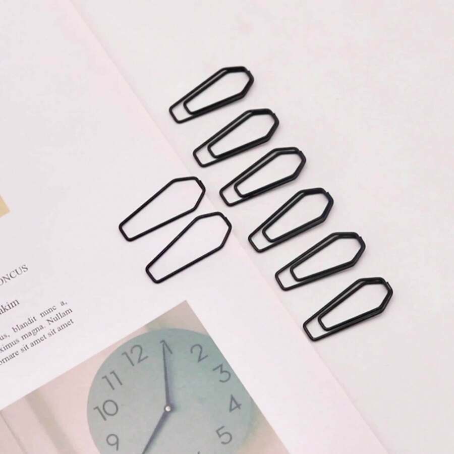 20pcs Coffin Shaped Metal Paper Clips, Halloween Gift Funny Paperclips, Office Stationery Bookmarks, Black Document Organizer Clips - One Size Fits All - View 1