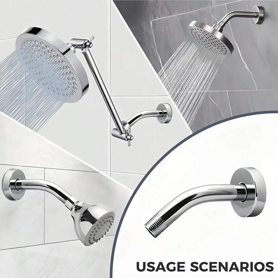 Stainless Steel Round Shower Arm For Wall-Mounted Installation, Shower Rod Pipe Holder, Bathroom Shower Head Support Elbow, American-Style Shower Bracket With Plated Handheld Shower Holder And Fixed Shower Head Mount - Bent Pipe Bracket - View 1