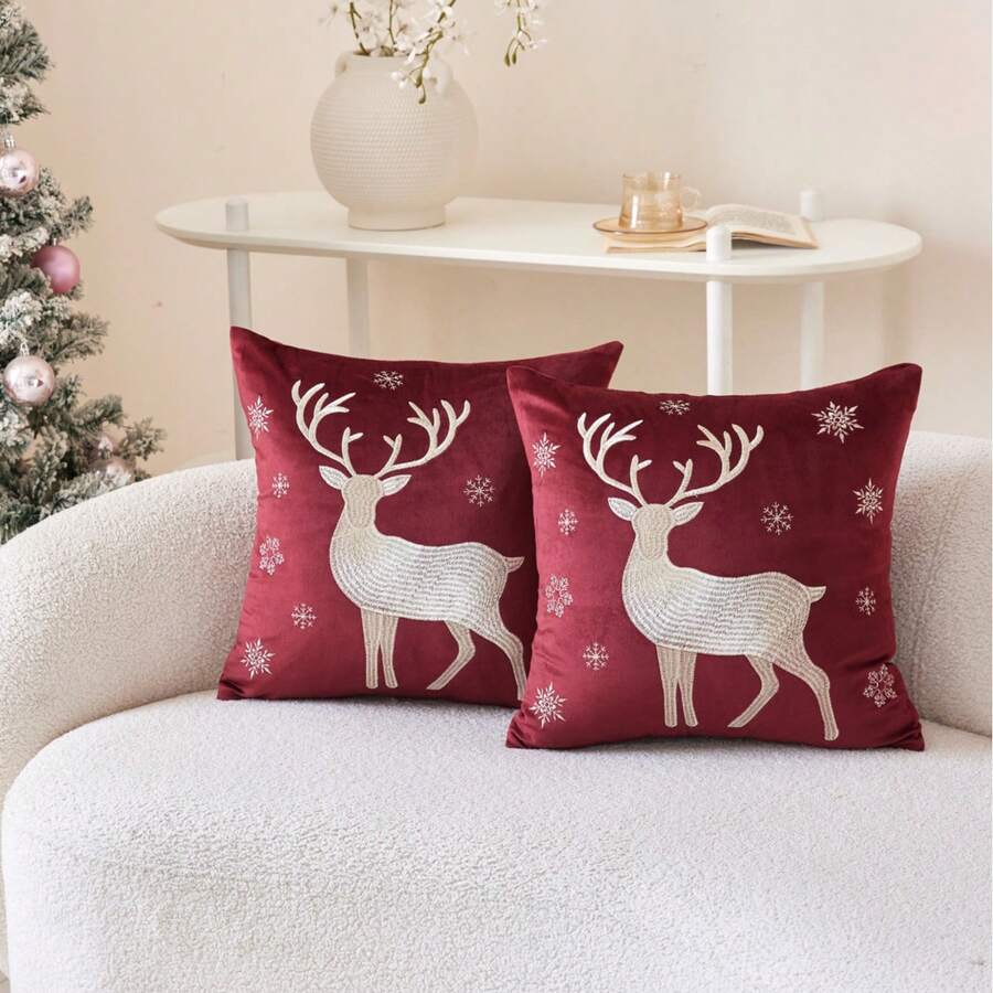 LCUHPCL 1 chiếc vỏ gối thêu 3D hình hươu Giáng Sinh mùa Thu/Đông, trang trí nhà cửa cho sofa, phòng khách, phòng ngủ, tiệc và các không gian khác