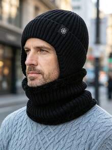 2pcs/Set Men's Thick Fleece Earflap Knit Hat Set, Best Warm Accessory Gift For Father - Multicolor - View 1