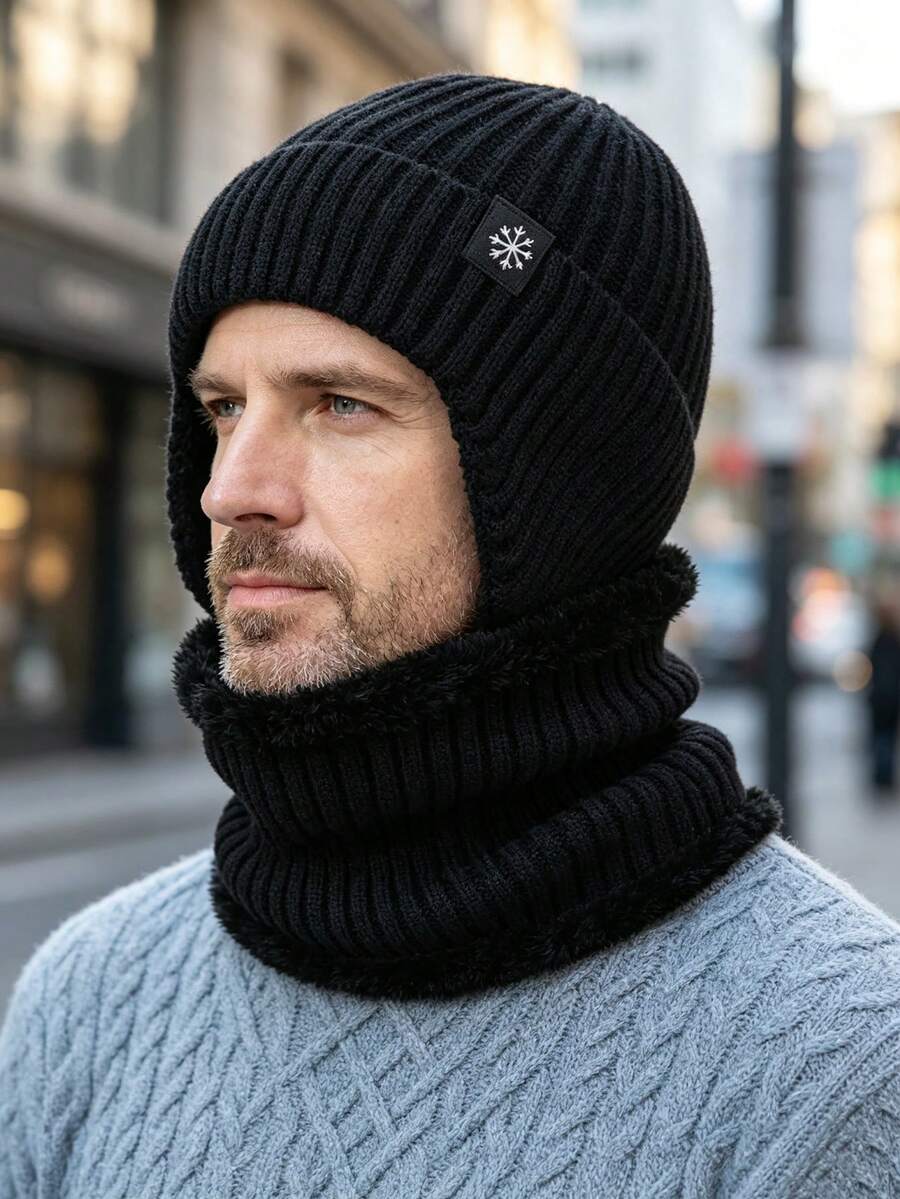 2pcs/Set Men's Thick Fleece Earflap Knit Hat Set, Best Warm Accessory Gift For Father - Multicolor - View 1