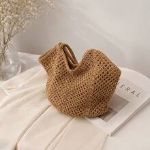 Women's Large-Capacity Woven Tote Bag - Lightweight And Breathable Shoulder Bag, Suitable For Beach, Travel, Shopping, Daily Use, Open Casual Tote Bag, Easy To Carry, Suitable For Commuting - View 12