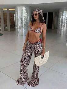 New‑Style Spring‑Summer Women's Zebra‑Print Sexy Elegant Casual Split‑Hem Bikini Swimsuit Set With Bottoms, Ideal For Beach Vacations And Parties - Red - View 1