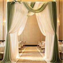 3/6pcs Wedding Arch Decor Fabric, Long Solid Color Semi-Transparent Curtain Tapestry, White Light Green Dark Green, Wedding Decoration, Room Decor, Birthday Party, Bridal Shower, Outdoor Decor - White and Green Outfit - View 5