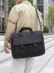 1pc Men's Business Travel Bag, Vintage Crossbody Handbag Design, Large Capacity Shoulder Bag, Zipper Closure, Adjustable Strap, Commute, Shopping, Daily Multi-Functional - Black - View 3