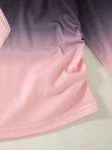Girls' Casual Fashion Sweet Style Cinched Waist Bow Round Neck Gradient Long Sleeve Top, Spring/Autumn - Pink - View 8