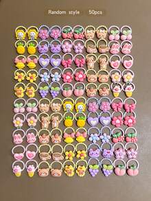 50pcs Random Cartoon Cute Style Hair Ties Suitable For Daily Use - Multicolor - View 3