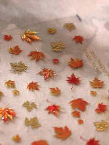 1pc Jelly Foil Gold Autumn Maple Leaf Plant 5D Nail Stickers, Luxury Autumn Leaf Decor, Self-Adhesive Nail Decals, Women's Seasonal Natural Style Nail Art Decoration - Multicolor - View 6