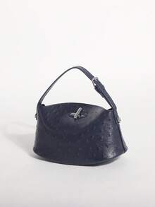 Navy Blue Tie Dye Polka Dot Textured Box Bag, Bucket Handbag With Adjustable Strap, Multifunctional Shoulder Bag, Crossbody, Suitable For Commuting, Shopping, Dating, Afternoon Tea - Navy Blue - View 5
