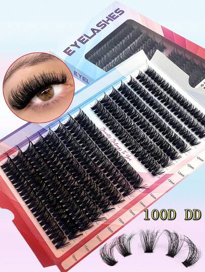 15 Rows 300 Clusters 60/80/100pcs 0.05 0.07 D/DD Fluffy Eyelash Clusters 10-18mm Mixed Length Heat-Bonded Wispy Eyelash Extensions Thick Curl Individual Eyelash Clusters Suitable For Party Daily Wispy DIY Eyelash Extensions Dense Style False Eyelashes Reusable