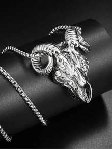 Kalung liontin pria model baru yang stylish dan retro dengan bentuk kepala domba yang usang, dengan desain unik dan khas. - Kalung liontin kepala domba jantan - View 6