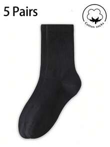 1/5/10/20 Pairs Of Men's Mid Cotton Socks,Black Breathable Boys' Socks,Autumn/Winter/Spring/Summer,Soft, For Sports/Daily - Multicolor - View 5