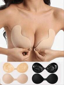 1 Pair Invisible Adhesive Breast Pads With Silicone Thickened Pads, Strapless And Backless Design, Suitable For Bridal Gowns And Formal Occasions, Fits Small And Flat Breasts, Thickened And Enlarged Palm-Shaped Breast Pads, Reusable And Washable, Suitable For Weddings, Schools And Other Occasions - Multi-color - View 2