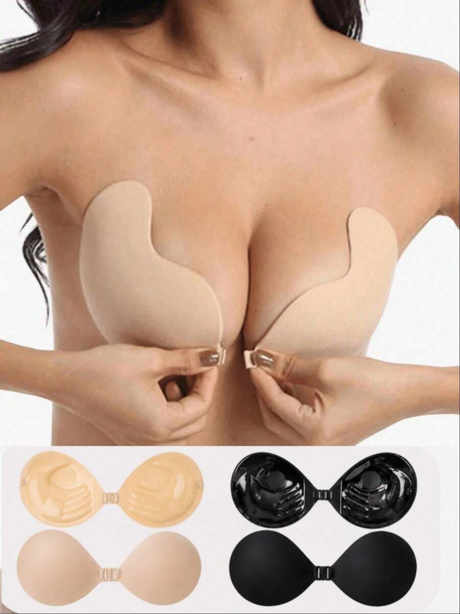 1 Pair Invisible Adhesive Breast Pads With Silicone Thickened Pads, Strapless And Backless Design, Suitable For Bridal Gowns And Formal Occasions, Fits Small And Flat Breasts, Thickened And Enlarged Palm-Shaped Breast Pads, Reusable And Washable, Suitable For Weddings, Schools And Other Occasions