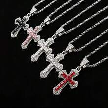 Fashionable Minimalist Versatile Full Rhinestone Cross Pendant Necklace For Women, Suitable For Daily Wear, Vacation, Party, Holiday, Gathering, Matches With Clothes And Dresses - Multicolor - View 2