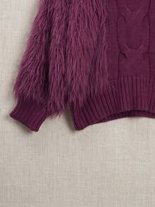 Fashionable Spring/Autumn New Stand Collar Fuzzy Trim Long Sleeve Sweater - Purple - View 9