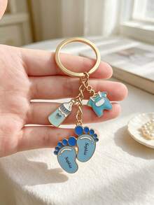 1 Custom Birthday Commemorative Keychain, Baby Footprint Heart Keychain, Engraved With Custom Name And Date, Birthday Or Baby Baptism Party Gift - Multicolor - View 4