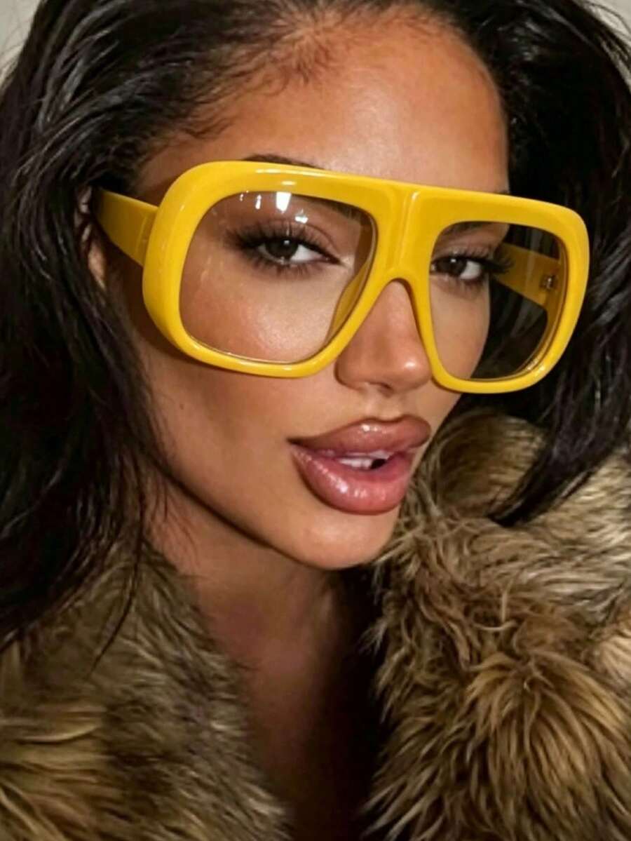 Large Frame Fashionable Concave Shaped Plain Lens Retro Personalized Casual Glasses Frame Versatile Frame Women's Eyeglasses Frame - Multicolor - View 1
