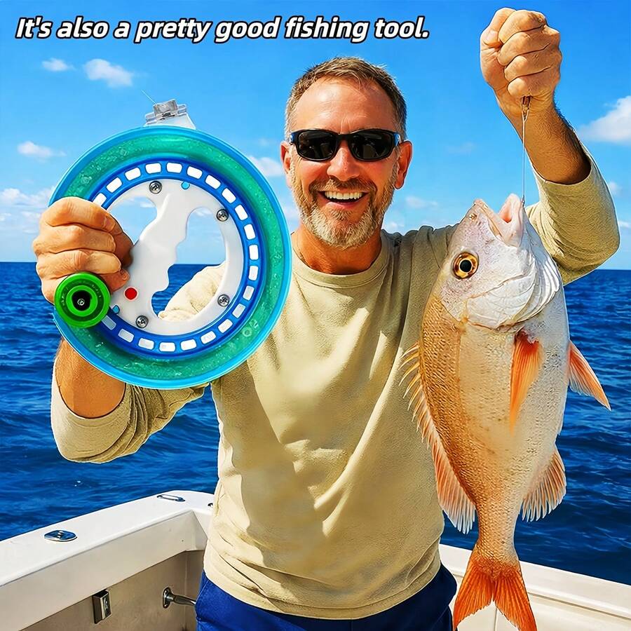Heavy Duty Fishing Reel | Flying Line Reel | Includes 984ft Line And Connector | Suitable For Saltwater Fishing | Boat Fishing | Features Telescopic Handle And Spring Locking Mechanism | ABS Anti-Aging Material