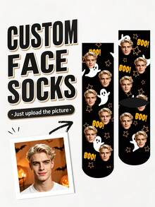 1 Pair Custom Halloween Face Crew Socks, Personalized Photo Socks, Print Any Face, Spooky Mama Funny Socks, Unique Gift For Couples, Friends & Family - Multicolor - View 9