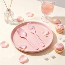 1pc Exquisite Stainless Steel Pink Fork & Spoon Set, Elegant Wedding, Birthday, Reception And Event Tableware, Mirror Polished, Perfect For Wedding And Birthday Parties - Pink - View 2
