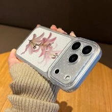 1pc Pink Butterfly Flower Pattern New Style Personalized Frame 2-In-1 Transparent Full Coverage TPU Shockproof Fashion Phone Case Compatible With IPhone 11 12 13 14 15 16 17 Pro Max - Multicolor - View 2