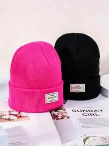 2pcs Unisex Patch Knitted Hat, Soft And Warm Street-Style Skull Beanie, Casual Winter Hat, Suitable For Men And Women - Knitted N86 - View 2