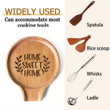 1pc "Cozy Home" Laurel Wreath Print Wooden Spoon Holder, Natural Wood Kitchen Utensil Rack, Can Hold Spoons, Ladles And Cooking Tools, Rustic Style Countertop Stove Storage Rack, Perfect Warm Housewarming Gift For New Home - 1PC - View 6
