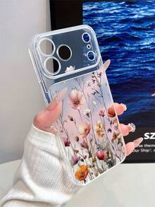 1pc Transparent Beautiful Floral Pattern Full Lens Protection Anti-Fall Anti-Collision Personalized Phone Case Compatible With Iphone 16 Pro Max 17/16/15/14/13/12/11 Air - Multicolor - View 2