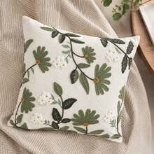 1pc Embroidered Botanical Floral Throw Pillow Cover, Sage Green Daisy Tufted Cushion Case, Boho Farmhouse Decorative Pillowcase For Couch Living Room Home Decor (Without Insert) - Sage Green - View 2