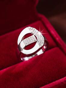 1pc Premium Hollow Intertwined Geometric Exquisite Ring, Wide Band Polished Combination, European & American Style Women's Commute & Evening Party Atmosphere Accessory - JZ6267 - View 9