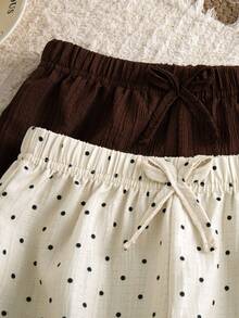 2pcs/Set Girls' Casual Wide Leg Pants, Fashionable Wave Textured Polka Dot Solid Color Lace Trim, Spring Autumn - Multicolor - View 4