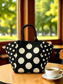 Classic Color-Block Polka Dot Casual Versatile Artistic Bucket Bag, Multi-Functional Daily Commute Handbag, Suitable For Niche Shopping And Dating - Black - View 9