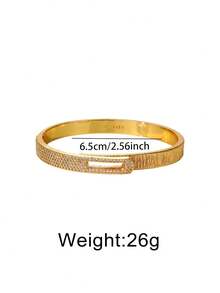 1pc Women's Luxury Textured Gold Hinge Bracelet, Sparkling Rhinestone Zirconia Clasp, Birthday Anniversary Holiday Gift, Daily Commute Jewelry - Gold - View 6