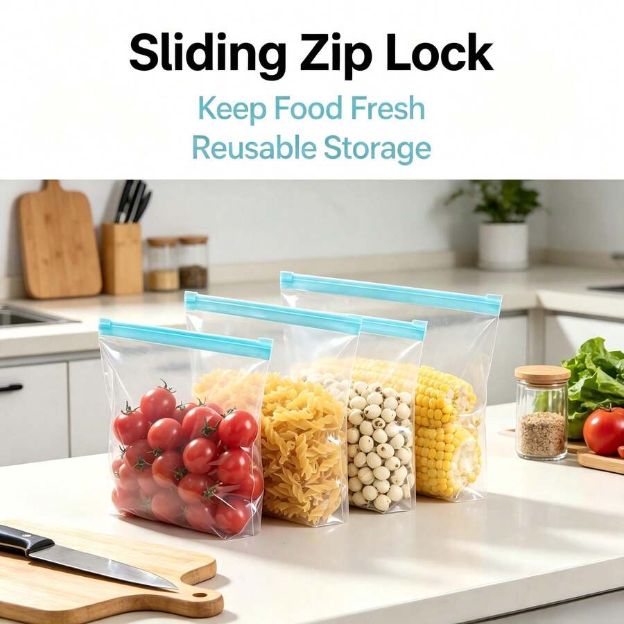 45pcs Food Storage Bags (10 Large, 15 Medium, 20 Small), Thickened Freezer Bags, Microwave , Blue, For Long-Term Food Storage And Organization, Transparent PE Zipper Bags, Kitchen Food And Snack Portioning And Storage - View 1