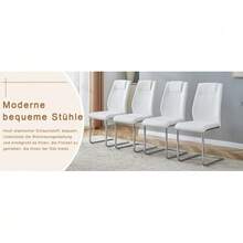 White Scandinavian-Style PU Dining Chairs (4-Pack) – Featuring Mesh Backrests, Polished Silver Metal Legs, And Non-Slip Feet. Timeless And Versatile. - White + Silver - View 4