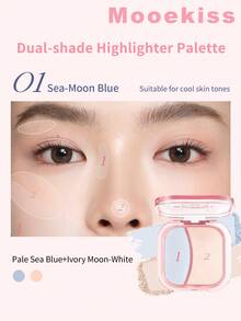 Mooekiss Highlighter Wajah Dual-Tone Berkilau Tinggi dengan Kontur 3D untuk Struktur Tulang, Riasan Bergaya Korea yang Menawan - 01 Biru Bulan Laut - View 1